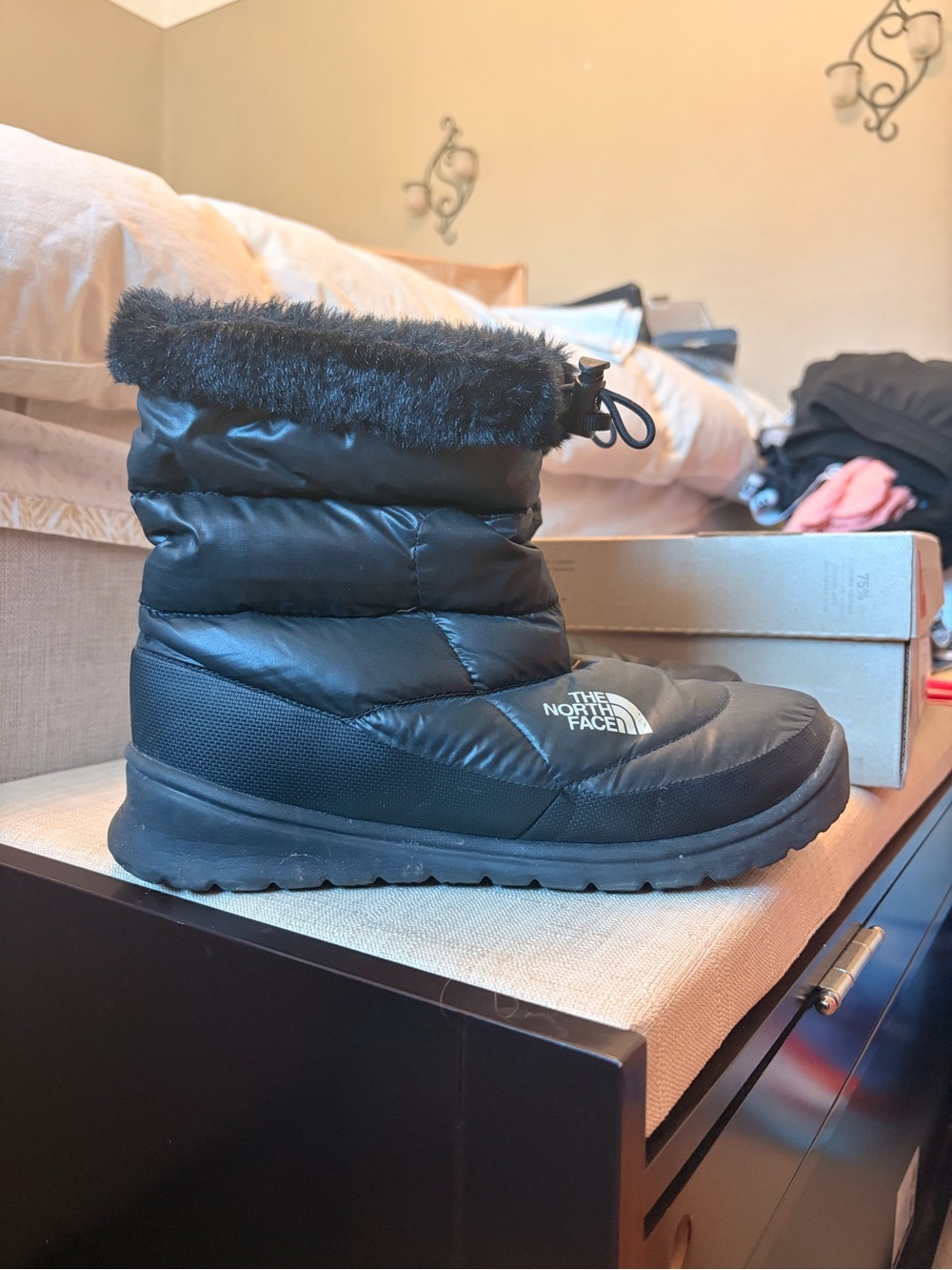 The North Face Women's Black Faux-Fur Cuffed Insulated Boot